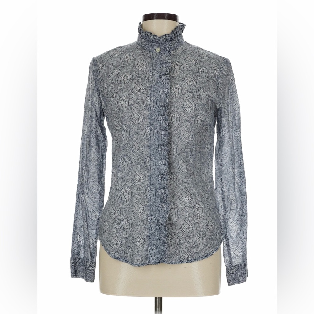 New York & Company Blue Paisley Button Down Shirt